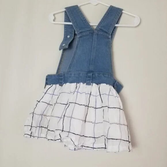 NWOT Calvin Klein Jean skirt overalls denim and checkered little girl 24M (B24) - Picture 4 of 5